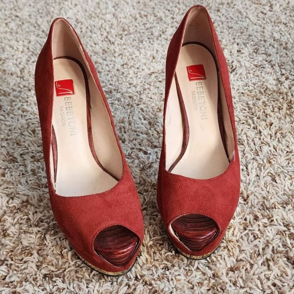 Red Peep Toe Heels - Picture 4 of 4